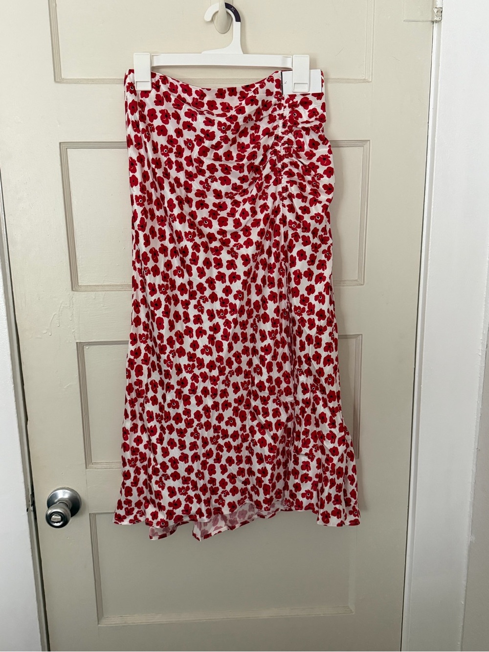 Anthropologie Red Floral White Midi Skirt